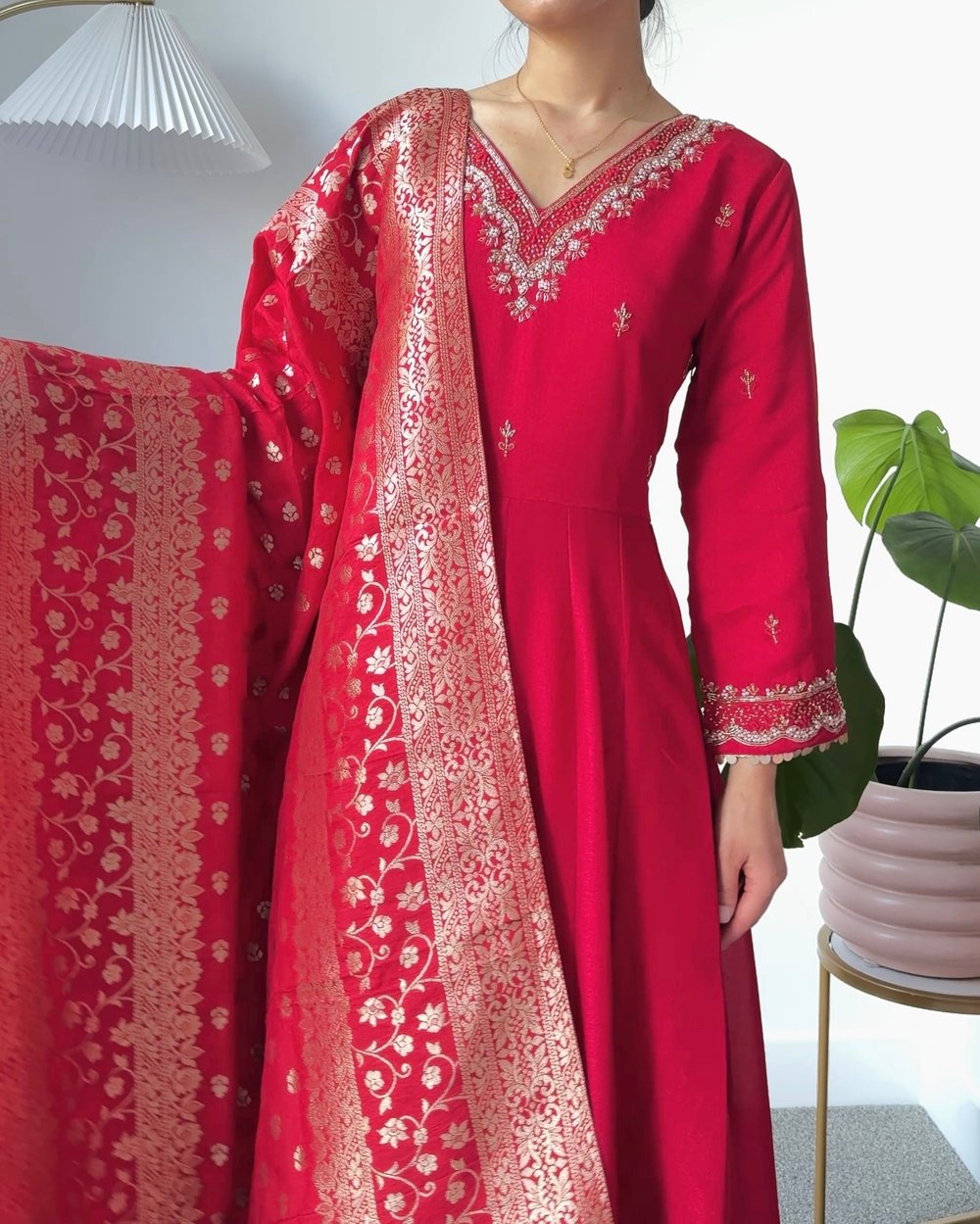 Image of Crimson three piece anarkari kurtha set 
