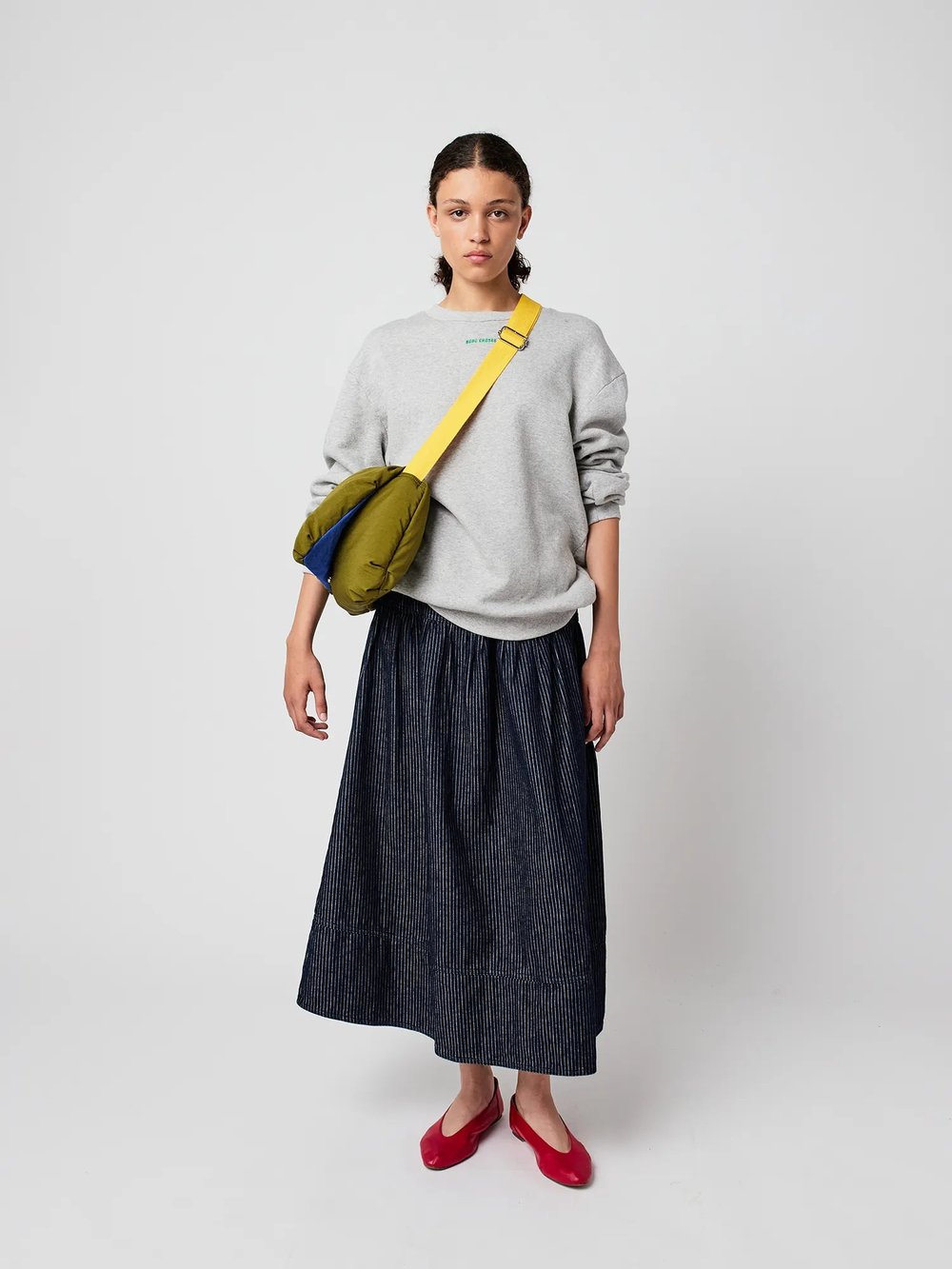 Image of 2-Falda vaquera a rayas Denim A‑line stripe skirt
