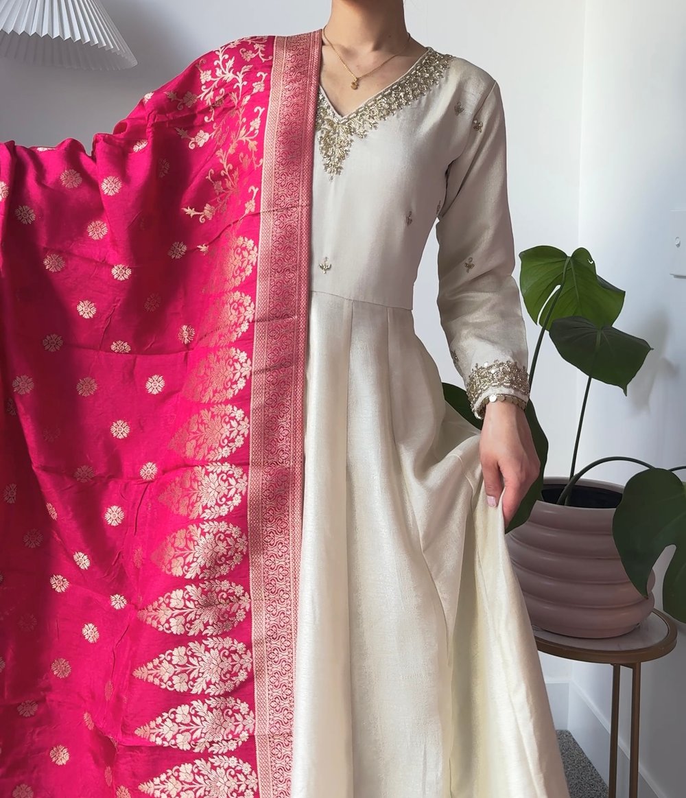 Image of  Creamy Drape three piece anarkari kurtha set 