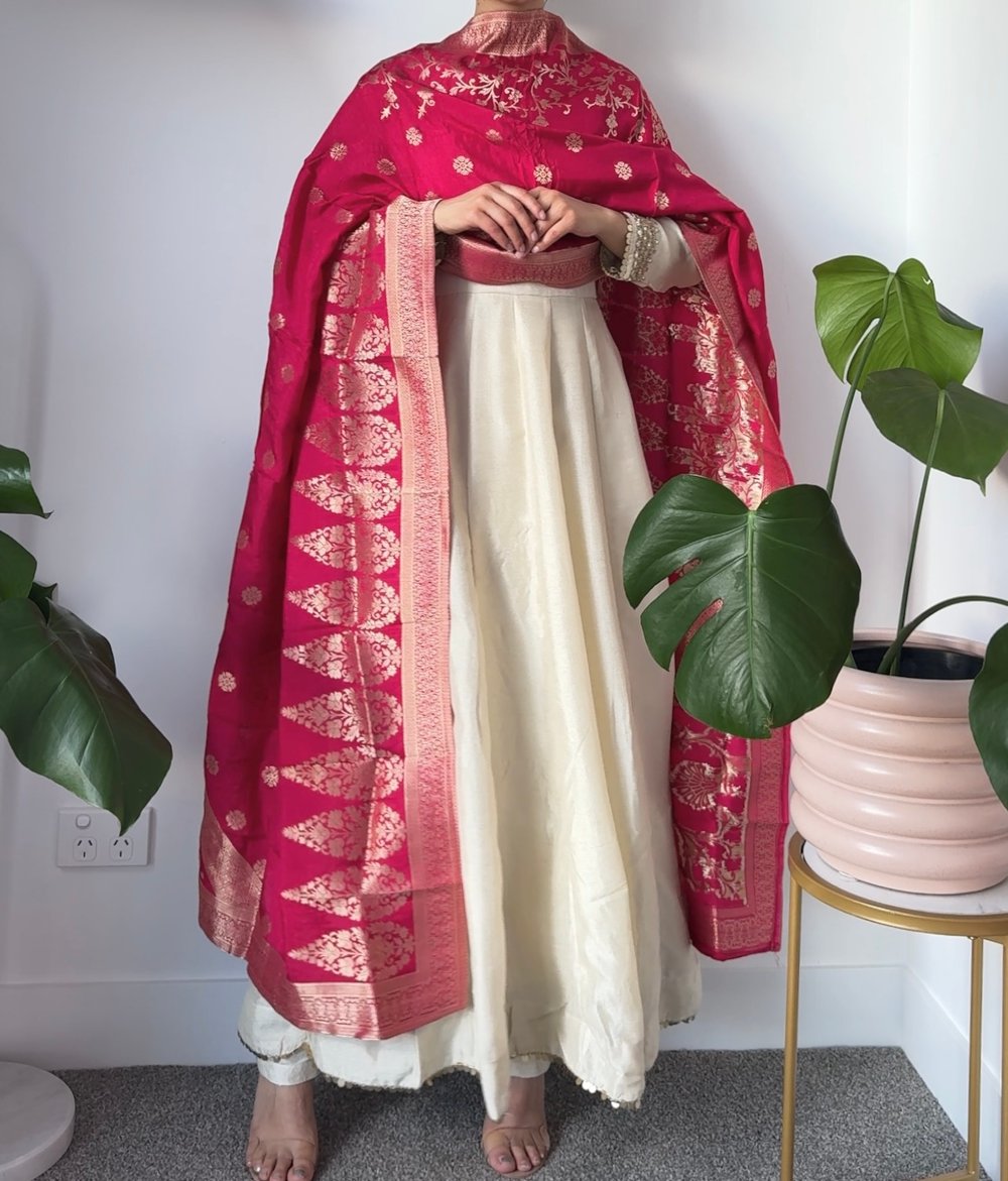 Image of  Creamy Drape three piece anarkari kurtha set 