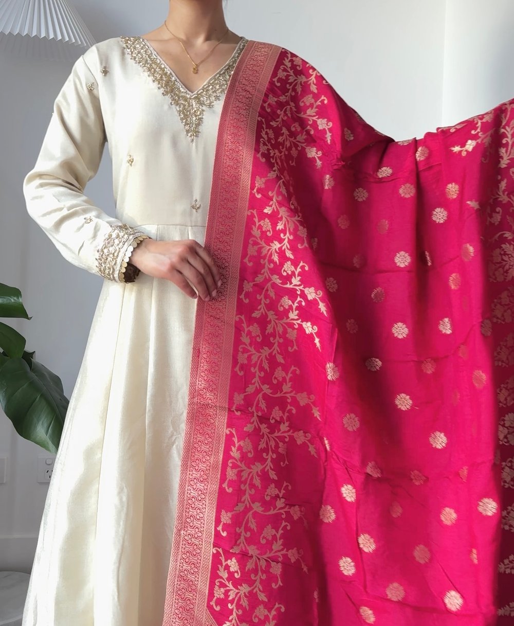 Image of  Creamy Drape three piece anarkari kurtha set 