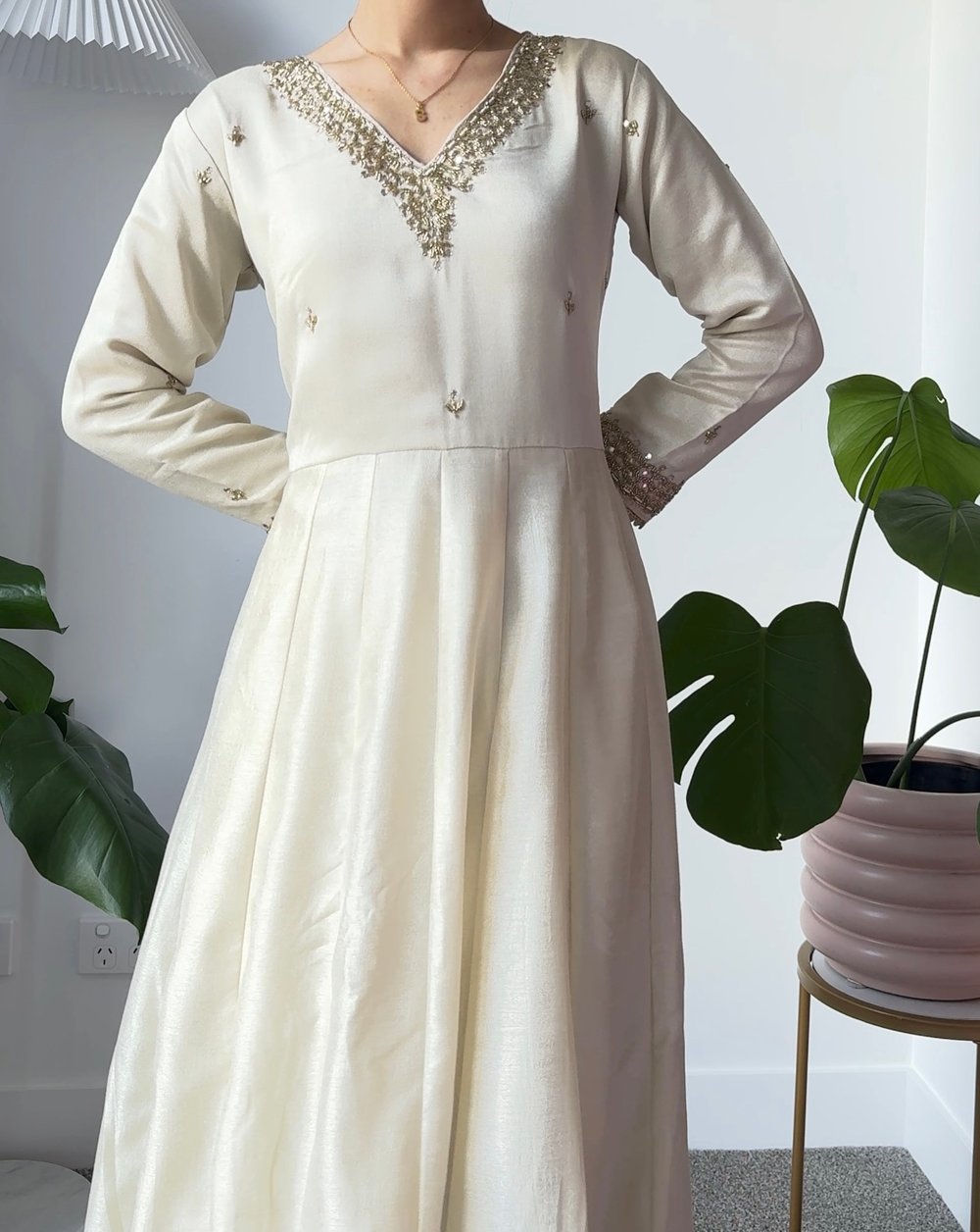 Image of  Creamy Drape three piece anarkari kurtha set 