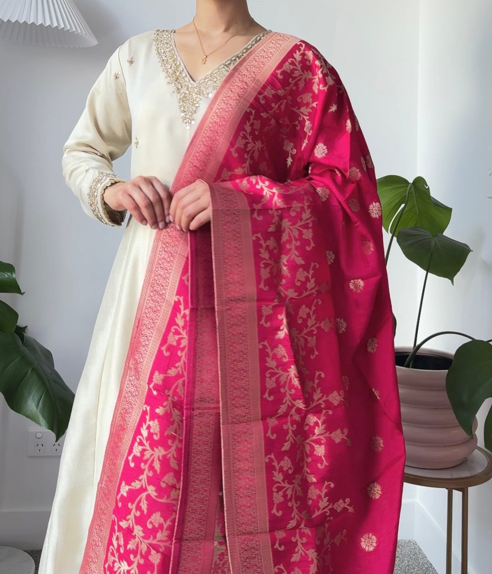 Image of  Creamy Drape three piece anarkari kurtha set 