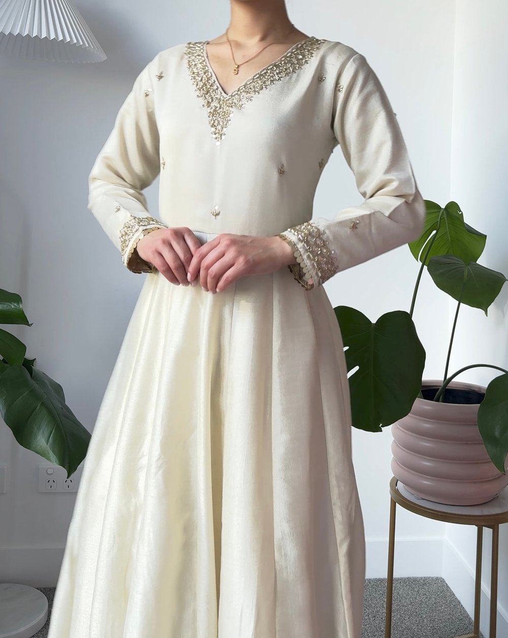 Image of  Creamy Drape three piece anarkari kurtha set 