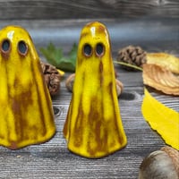 Image 3 of Handmade Yellow Ceramic Ghost Ornament – Terracotta Clay Decoration