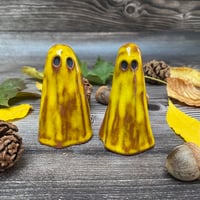Image 1 of Handmade Yellow Ceramic Ghost Ornament – Terracotta Clay Decoration