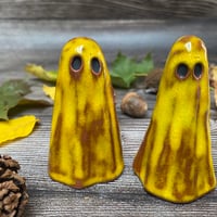 Image 2 of Handmade Yellow Ceramic Ghost Ornament – Terracotta Clay Decoration