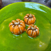 Image 2 of Handmade Ceramic Green Dish with Tiny Pumpkins – Autumn Decoration