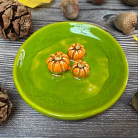 Image 3 of Handmade Ceramic Green Dish with Tiny Pumpkins – Autumn Decoration