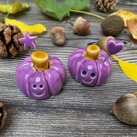 Image 3 of Purple Ceramic Smiley Pumpkins