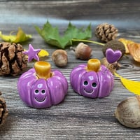 Image 1 of Purple Ceramic Smiley Pumpkins