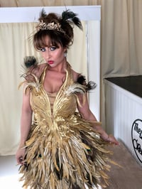 Image 1 of Gold Peacock Feather Dress – Handmade Luxury Adult Dress | The Life of O’Reilly