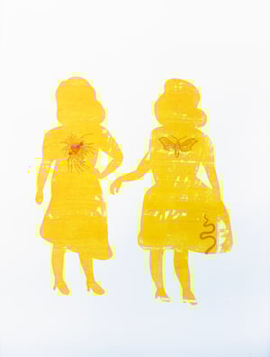 Image of The Yellow Ladies with butterfly and heart