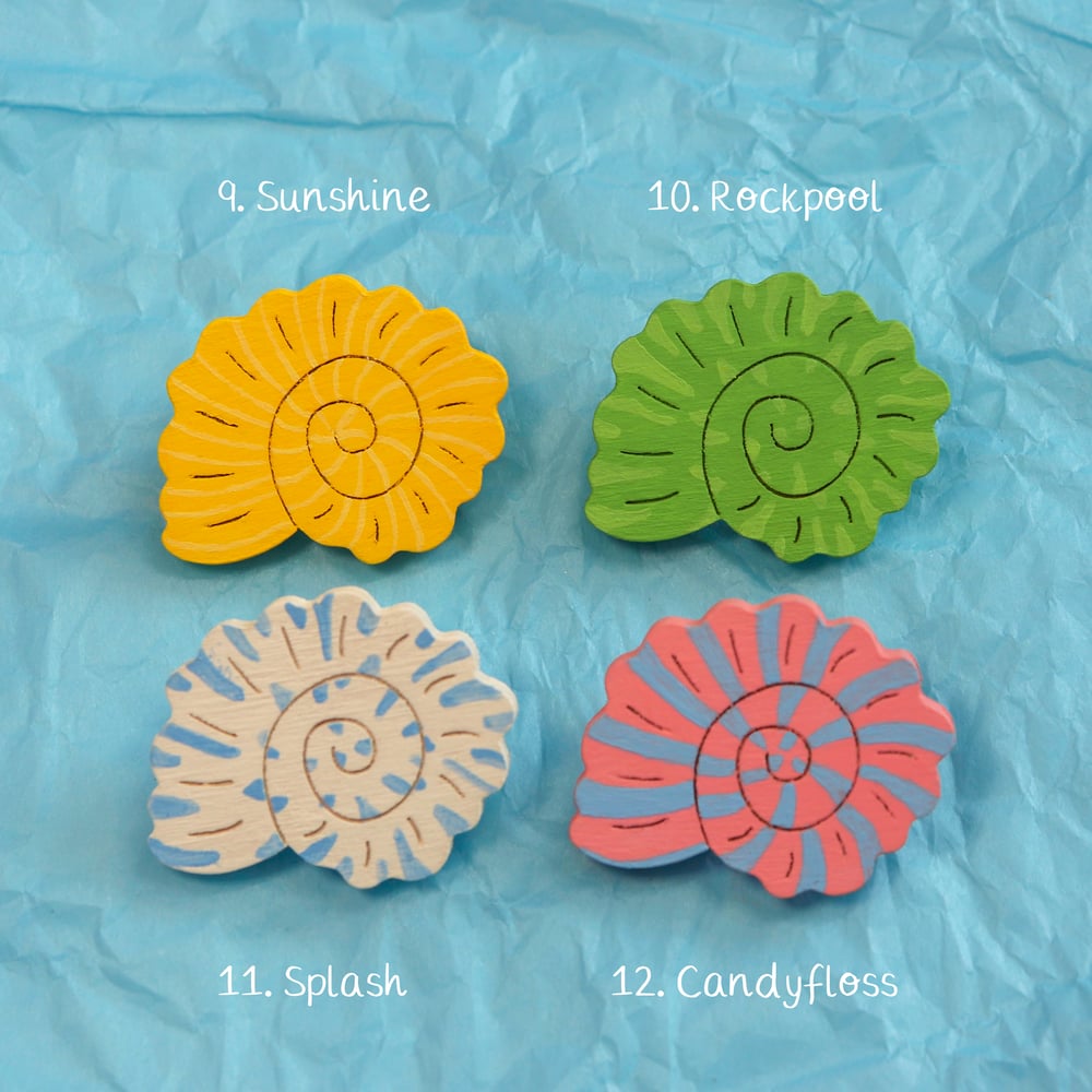 Seashell Wooden Pin Badge