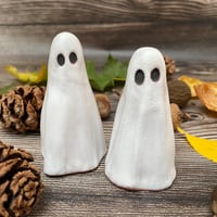 Image 1 of Handmade Matte White Ceramic Ghost Ornament – Terracotta Clay Decoration