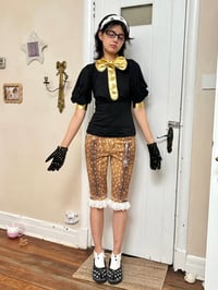 Image 4 of Two-tone lace patchwork mid-length pants