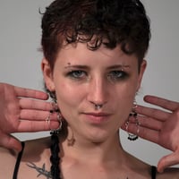 Image 1 of Silver and black dangle earrings