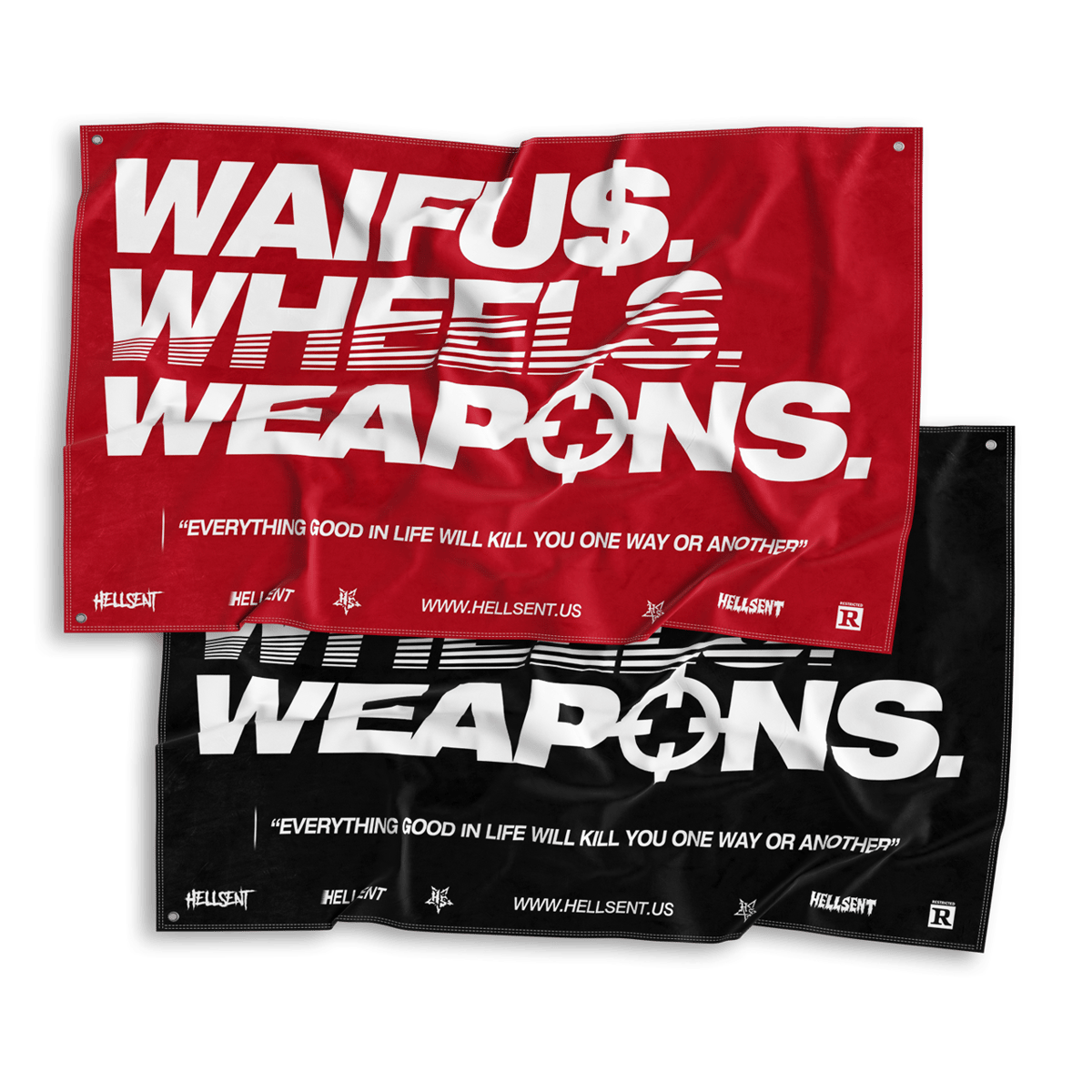 Image of Waifus, Wheels, Weapons Flag