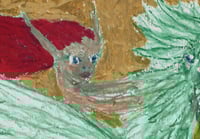 Image 2 of ORIGINAL: Elf riding fire-breathing dragon (white-green on gold)
