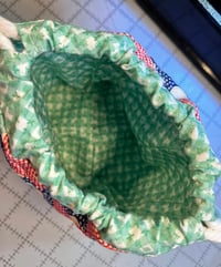 Image 3 of Green & Red Patchwork Quilted Drawstring Bag
