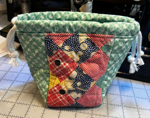 Image of Green & Red Patchwork Quilted Drawstring Bag