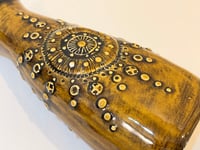 Image 4 of Vase vintage West Germany en céramique ocre, motifs ronds soleil, années 50/60