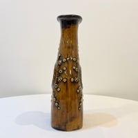Image 7 of Vase vintage West Germany en céramique ocre, motifs ronds soleil, années 50/60