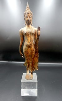 Image 2 of Thai gilt-bronze walking Buddha, Sukhothai style