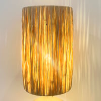 Image 3 of Lampe boule en grès céramique gris perle pyrité - vintage 1970s - Abat-jour en raphia