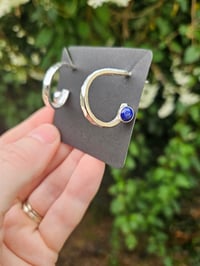 Image 1 of Chunky Sterling silver Hoop Earrings  - with Lapis Lazuli Gemstone 
