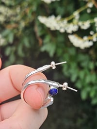 Image 7 of Chunky Sterling silver Hoop Earrings  - with Lapis Lazuli Gemstone 