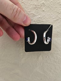 Image 8 of Chunky Sterling silver Hoop Earrings  - with Lapis Lazuli Gemstone 