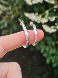 Image 2 of Chunky Sterling silver Hoop Earrings  - with Lapis Lazuli Gemstone 