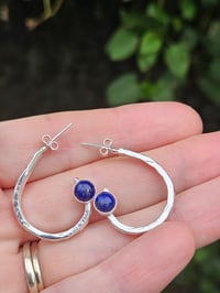 Image 4 of Chunky Sterling silver Hoop Earrings  - with Lapis Lazuli Gemstone 
