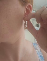 Image 5 of Chunky Sterling silver Hoop Earrings  - with Lapis Lazuli Gemstone 