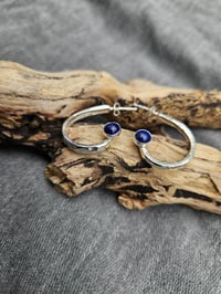 Image 12 of Chunky Sterling silver Hoop Earrings  - with Lapis Lazuli Gemstone 