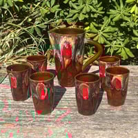 Image 2 of Service Vallauris vintage années 50/60 – pichet + 6 verres, céramique Fat Lava