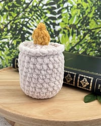 Image 3 of Flameless Candle Candle Crochet Plush | Cozy Teacandle Bookish Plushie