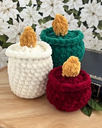 Image 6 of Flameless Candle Candle Crochet Plush | Cozy Teacandle Bookish Plushie
