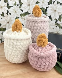 Image 7 of Flameless Candle Candle Crochet Plush | Cozy Teacandle Bookish Plushie