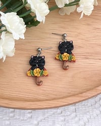 Image 1 of Handmade Fall Clay Cat Earrings