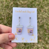 Image 3 of Lavender Latte Coffee Earrings 