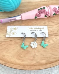 Image 1 of Flower Stitch Markers for Crochet and Knitting | Polymer Clay | Leverback Stitch Counters | Fiber...