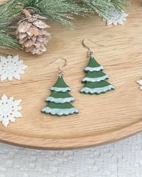 Image 1 of Christmas Tree Dangle Earrings | Snowy Pine Trees