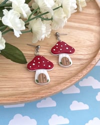 Image 3 of Mushroom Cottage Earrings | Fairycore Toadstool House