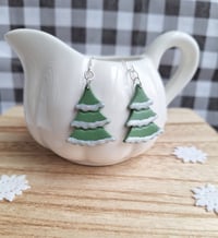 Image 2 of Christmas Tree Dangle Earrings | Snowy Pine Trees