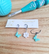 Image 3 of Flower Stitch Markers for Crochet and Knitting | Polymer Clay | Leverback Stitch Counters | Fiber...