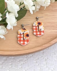 Image 1 of Orange Gingham Patterned Earrings 