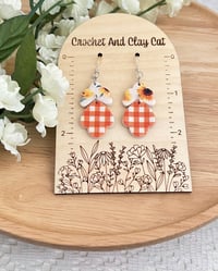 Image 4 of Orange Gingham Patterned Earrings 