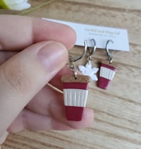 Image 5 of Snowflake and Coffee Stitch Markers for Crochet and Knitting | Polymer Clay | Leverback Stitch Co...